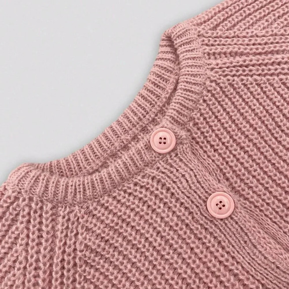 Pink Casual Women's Open Button-Front Loose Long Sleeve Knitted Cardigan - Picture 6 of 9